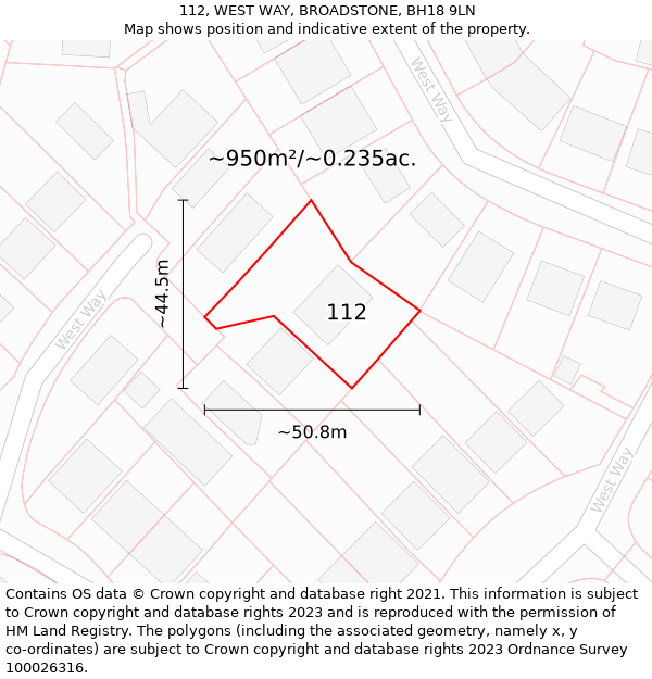 112, WEST WAY, BROADSTONE, BH18 9LN: Plot and title map