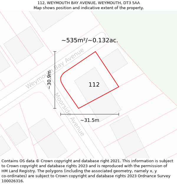 112, WEYMOUTH BAY AVENUE, WEYMOUTH, DT3 5AA: Plot and title map