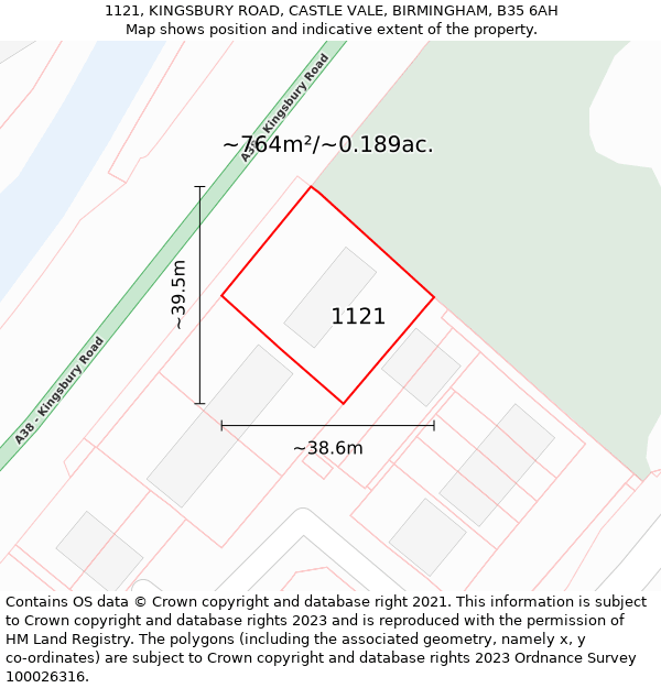 1121, KINGSBURY ROAD, CASTLE VALE, BIRMINGHAM, B35 6AH: Plot and title map