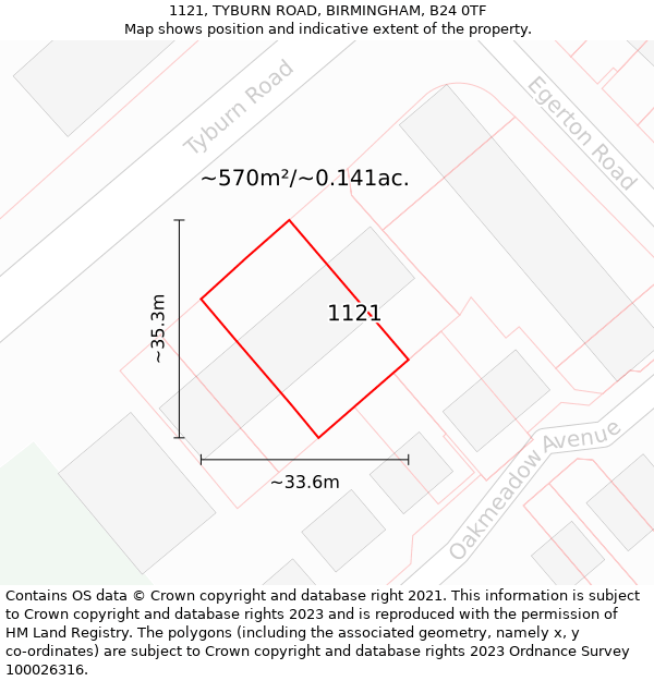 1121, TYBURN ROAD, BIRMINGHAM, B24 0TF: Plot and title map