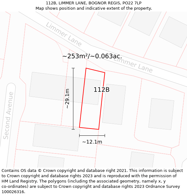 112B, LIMMER LANE, BOGNOR REGIS, PO22 7LP: Plot and title map