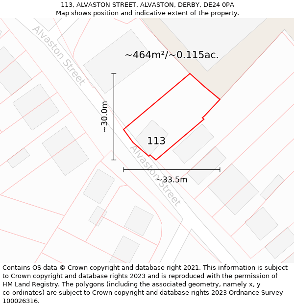 113, ALVASTON STREET, ALVASTON, DERBY, DE24 0PA: Plot and title map