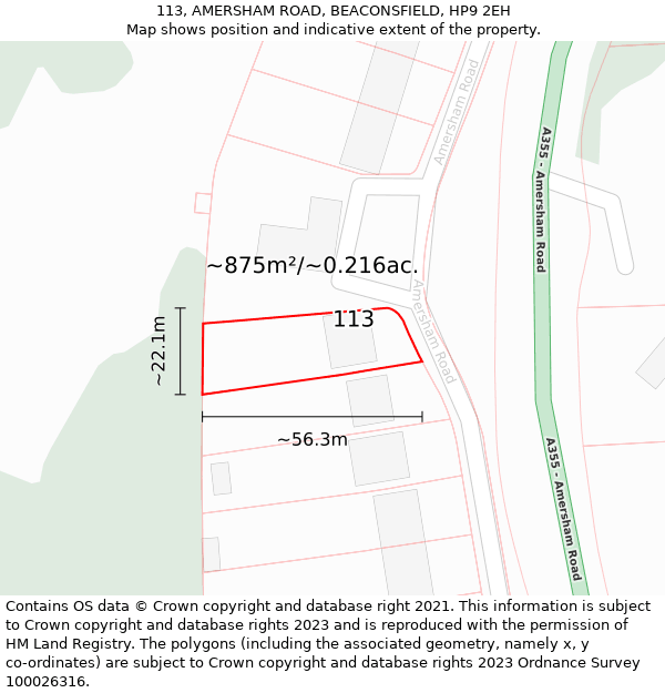 113, AMERSHAM ROAD, BEACONSFIELD, HP9 2EH: Plot and title map