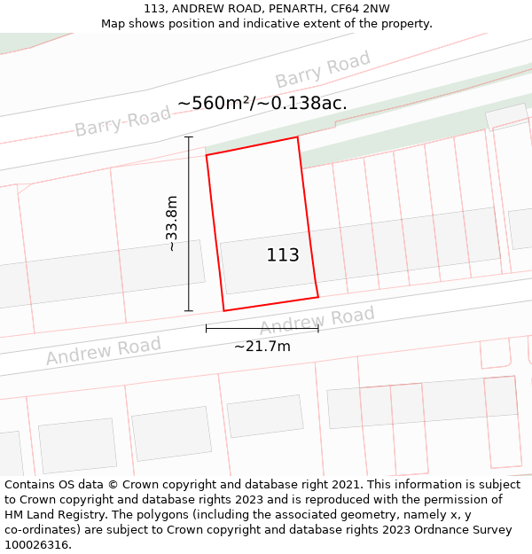 113, ANDREW ROAD, PENARTH, CF64 2NW: Plot and title map