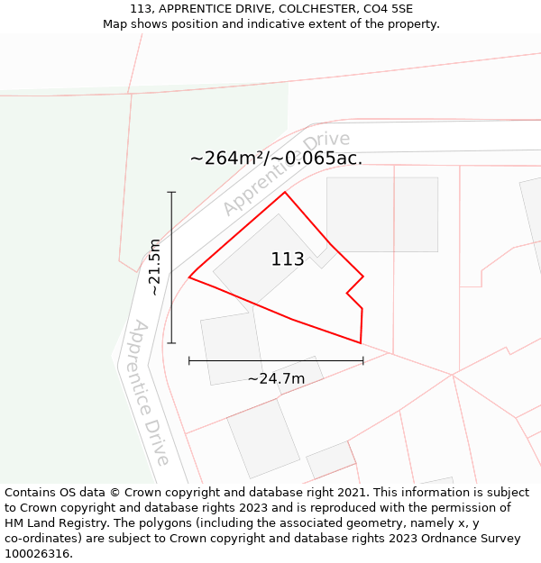 113, APPRENTICE DRIVE, COLCHESTER, CO4 5SE: Plot and title map