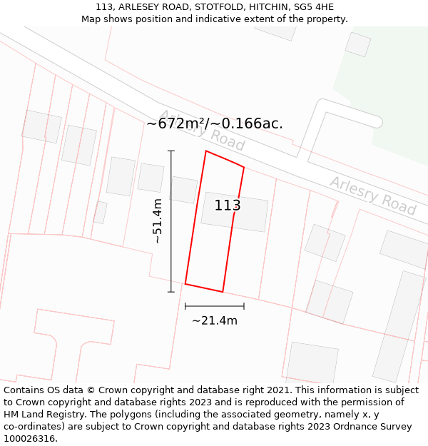 113, ARLESEY ROAD, STOTFOLD, HITCHIN, SG5 4HE: Plot and title map