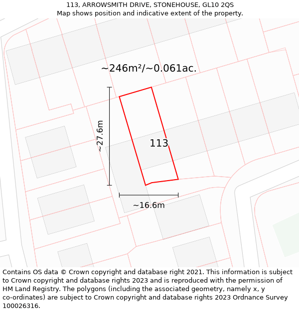 113, ARROWSMITH DRIVE, STONEHOUSE, GL10 2QS: Plot and title map