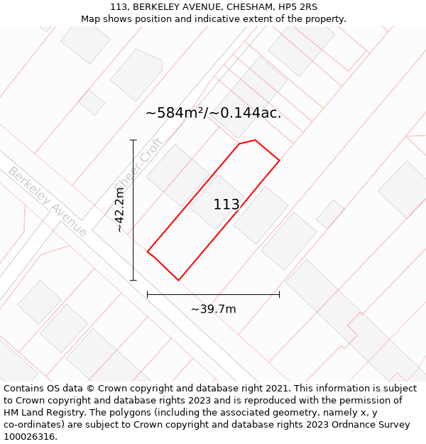 113, BERKELEY AVENUE, CHESHAM, HP5 2RS: Plot and title map