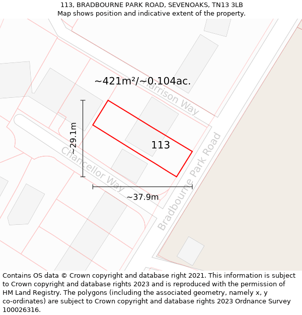 113, BRADBOURNE PARK ROAD, SEVENOAKS, TN13 3LB: Plot and title map