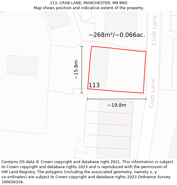 113, CRAB LANE, MANCHESTER, M9 8ND: Plot and title map