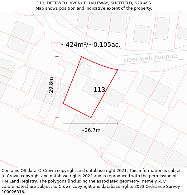 113, DEEPWELL AVENUE, HALFWAY, SHEFFIELD, S20 4SS: Plot and title map
