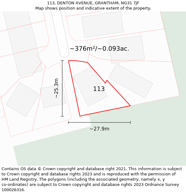 113, DENTON AVENUE, GRANTHAM, NG31 7JF: Plot and title map