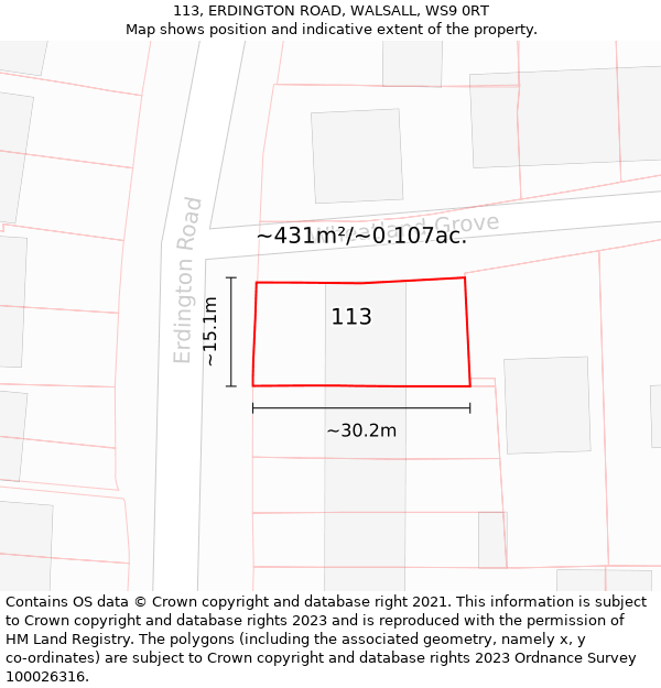 113, ERDINGTON ROAD, WALSALL, WS9 0RT: Plot and title map