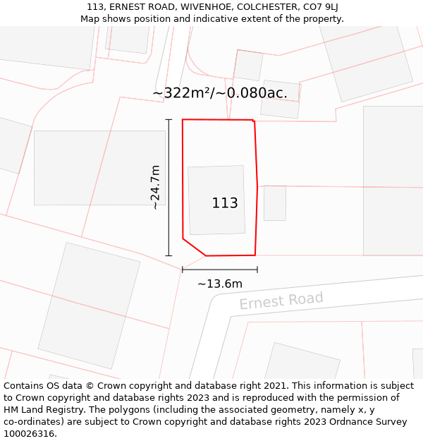 113, ERNEST ROAD, WIVENHOE, COLCHESTER, CO7 9LJ: Plot and title map