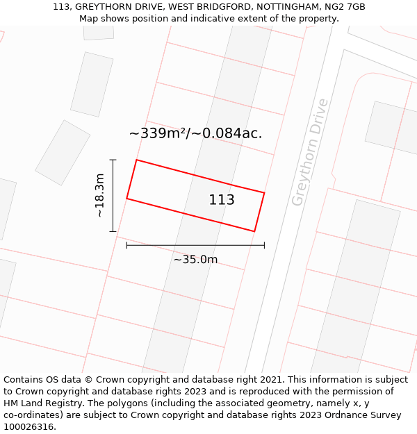 113, GREYTHORN DRIVE, WEST BRIDGFORD, NOTTINGHAM, NG2 7GB: Plot and title map