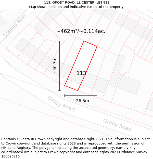 113, GROBY ROAD, LEICESTER, LE3 9EE: Plot and title map