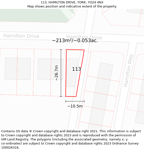 113, HAMILTON DRIVE, YORK, YO24 4NX: Plot and title map