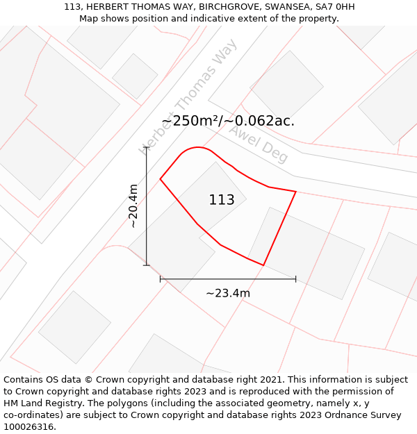 113, HERBERT THOMAS WAY, BIRCHGROVE, SWANSEA, SA7 0HH: Plot and title map