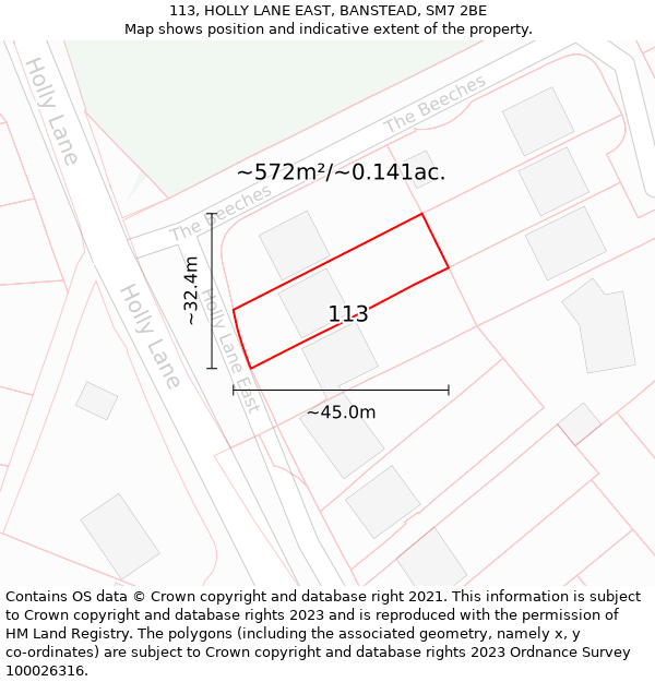 113, HOLLY LANE EAST, BANSTEAD, SM7 2BE: Plot and title map