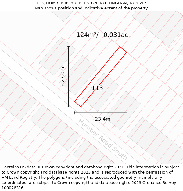 113, HUMBER ROAD, BEESTON, NOTTINGHAM, NG9 2EX: Plot and title map