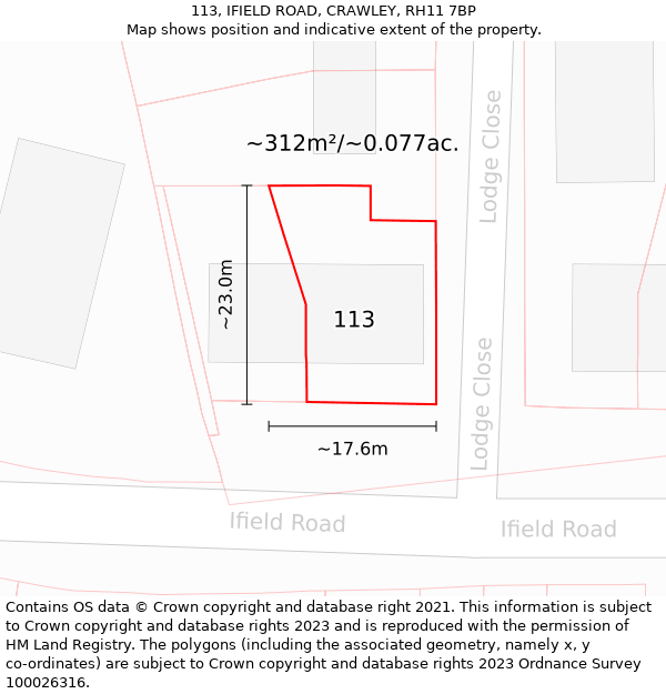 113, IFIELD ROAD, CRAWLEY, RH11 7BP: Plot and title map