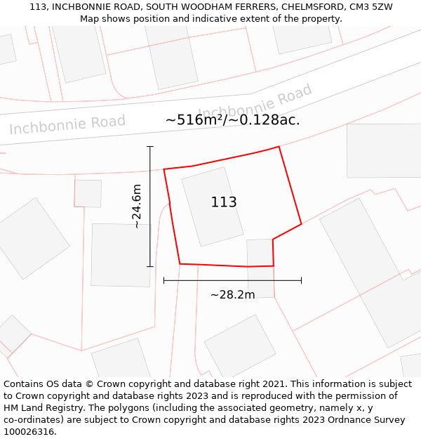 113, INCHBONNIE ROAD, SOUTH WOODHAM FERRERS, CHELMSFORD, CM3 5ZW: Plot and title map