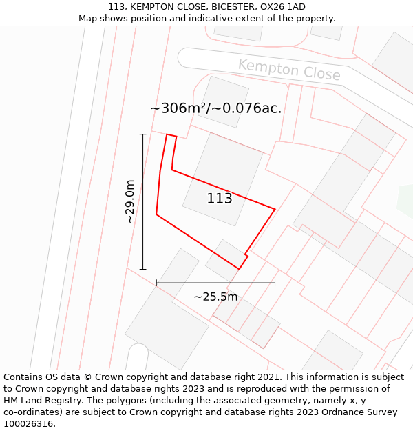 113, KEMPTON CLOSE, BICESTER, OX26 1AD: Plot and title map