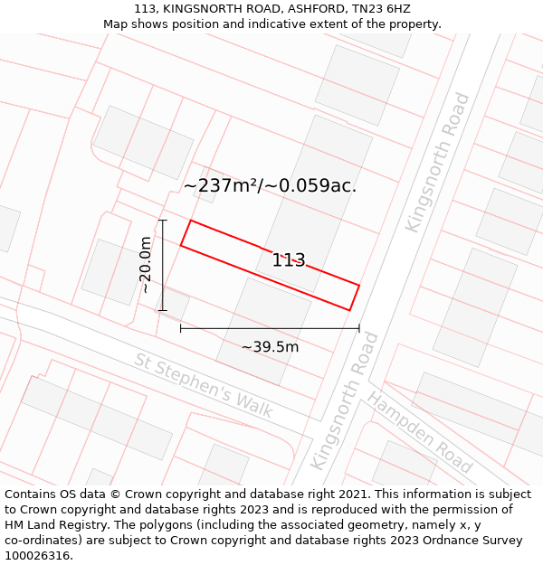 113, KINGSNORTH ROAD, ASHFORD, TN23 6HZ: Plot and title map