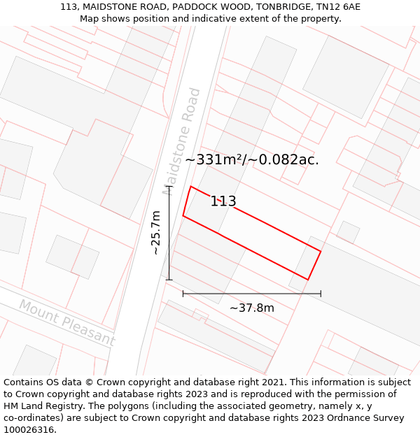 113, MAIDSTONE ROAD, PADDOCK WOOD, TONBRIDGE, TN12 6AE: Plot and title map