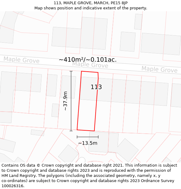 113, MAPLE GROVE, MARCH, PE15 8JP: Plot and title map