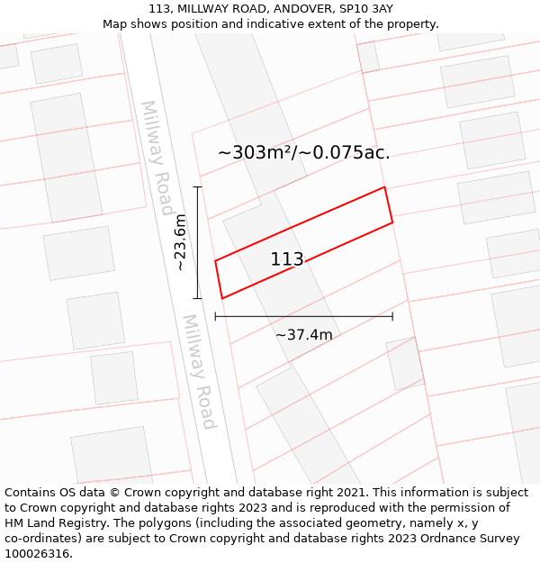 113, MILLWAY ROAD, ANDOVER, SP10 3AY: Plot and title map