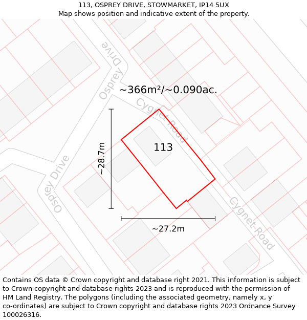 113, OSPREY DRIVE, STOWMARKET, IP14 5UX: Plot and title map