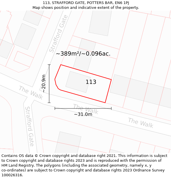 113, STRAFFORD GATE, POTTERS BAR, EN6 1PJ: Plot and title map