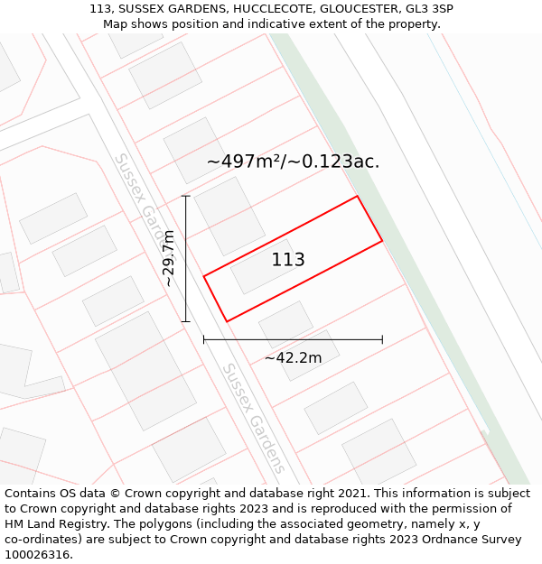 113, SUSSEX GARDENS, HUCCLECOTE, GLOUCESTER, GL3 3SP: Plot and title map