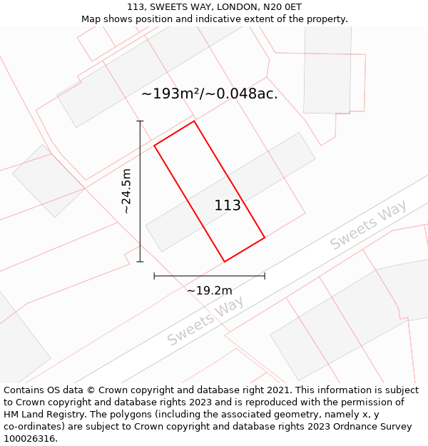 113, SWEETS WAY, LONDON, N20 0ET: Plot and title map