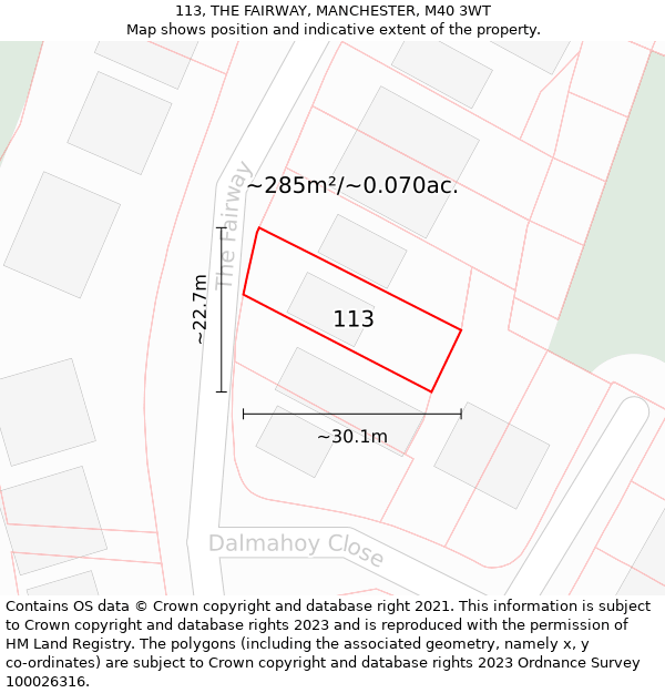 113, THE FAIRWAY, MANCHESTER, M40 3WT: Plot and title map