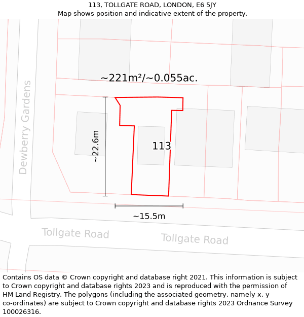 113, TOLLGATE ROAD, LONDON, E6 5JY: Plot and title map