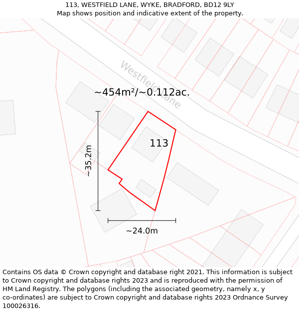 113, WESTFIELD LANE, WYKE, BRADFORD, BD12 9LY: Plot and title map