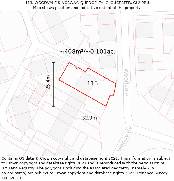 113, WOODVALE KINGSWAY, QUEDGELEY, GLOUCESTER, GL2 2BU: Plot and title map