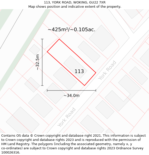 113, YORK ROAD, WOKING, GU22 7XR: Plot and title map