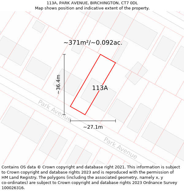 113A, PARK AVENUE, BIRCHINGTON, CT7 0DL: Plot and title map