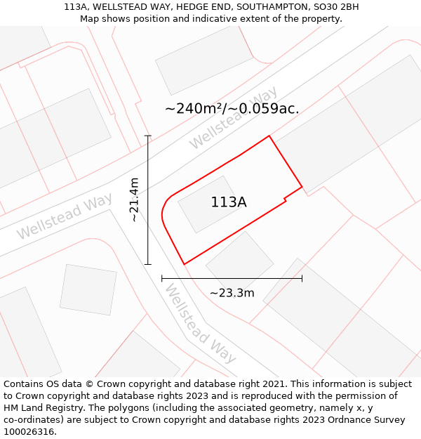 113A, WELLSTEAD WAY, HEDGE END, SOUTHAMPTON, SO30 2BH: Plot and title map