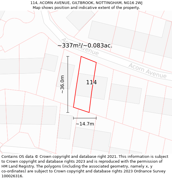 114, ACORN AVENUE, GILTBROOK, NOTTINGHAM, NG16 2WJ: Plot and title map