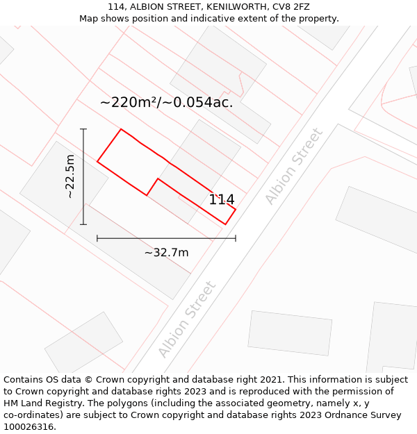 114, ALBION STREET, KENILWORTH, CV8 2FZ: Plot and title map