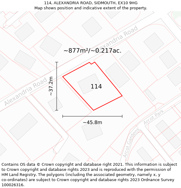 114, ALEXANDRIA ROAD, SIDMOUTH, EX10 9HG: Plot and title map