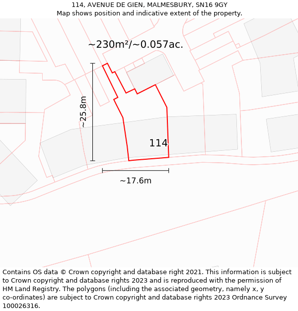 114, AVENUE DE GIEN, MALMESBURY, SN16 9GY: Plot and title map