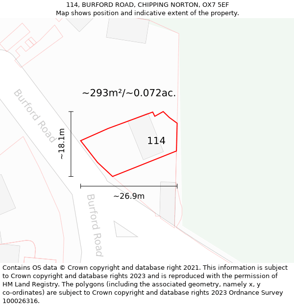 114, BURFORD ROAD, CHIPPING NORTON, OX7 5EF: Plot and title map