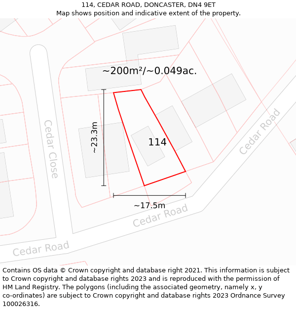 114, CEDAR ROAD, DONCASTER, DN4 9ET: Plot and title map