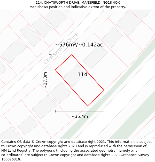 114, CHATSWORTH DRIVE, MANSFIELD, NG18 4QX: Plot and title map