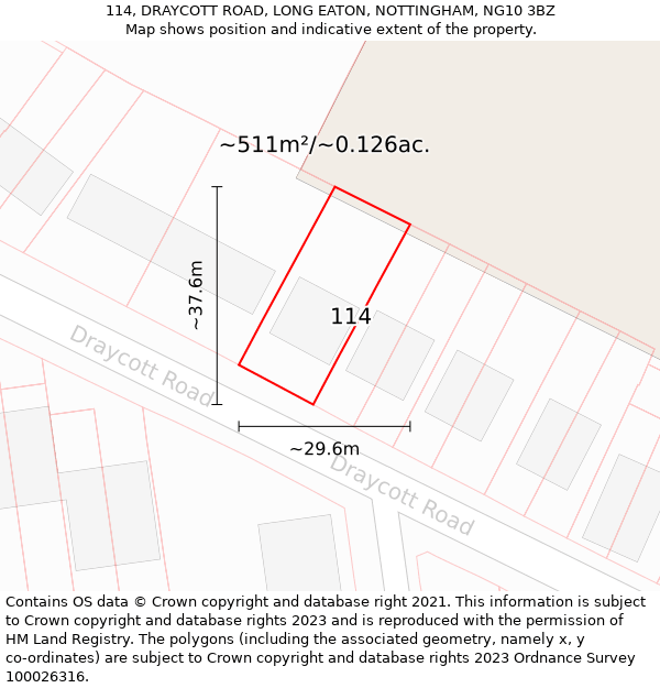 114, DRAYCOTT ROAD, LONG EATON, NOTTINGHAM, NG10 3BZ: Plot and title map